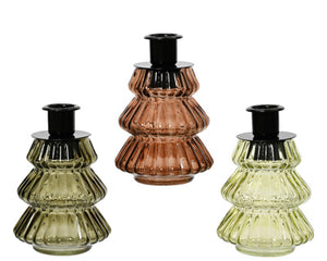 Kandelaar glas 3kl.ass | 12 stuks