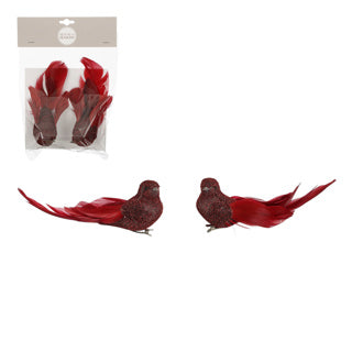 Edelman clip vogel rood 2 stuks - l8xb5xh6,5cm | 6 stuks