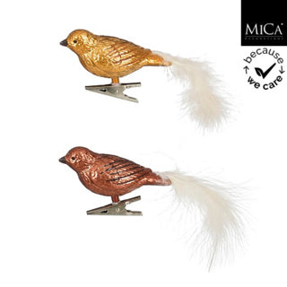 Clip vogel bruin goud parelmoer 2 assorti - l10xb4xh7cm | 6 stuks