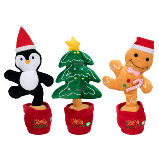 Kerstplush zing licht dans 35cm 3-ass 3xaa batt incl, kerstboom en pinguin