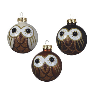 Load image into Gallery viewer, Kerstbal glas owl 3col assdia6cm

