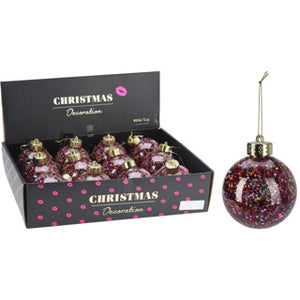 Kerstbal 8cm transparant pink