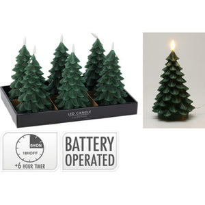Ledkaars kerstboom 19cm donker groen | 6 stuks