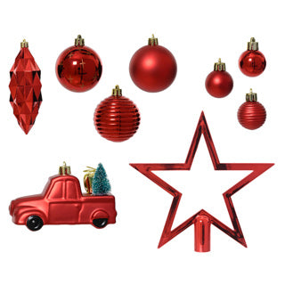 Kaemingk decoris kerstboom decoratie 67-delig rood
