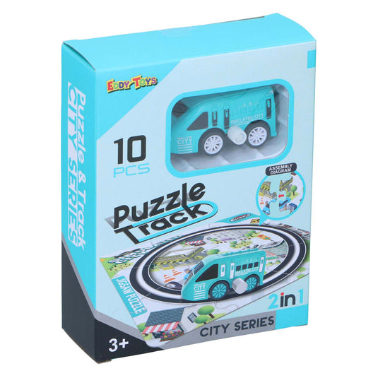 2-in-1 spoorpuzzel met auto, 9st.