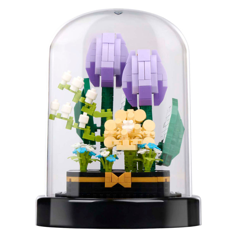 Load image into Gallery viewer, Bouwblokken bloemen in glazen stolp
