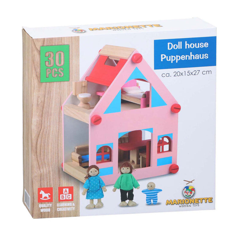 Load image into Gallery viewer, Houten poppenhuis met accessoires, 30dlg.
