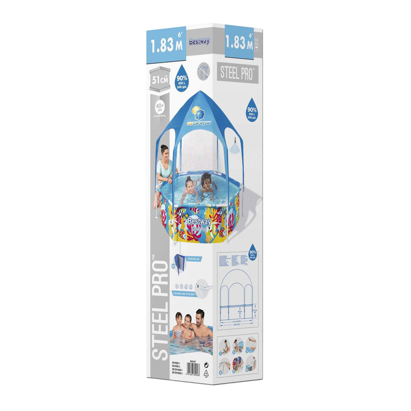 Afbeelding laden in galerijviewer, Bestway kinderzwembad steel pro uv careful bovengronds 183x51 cm
