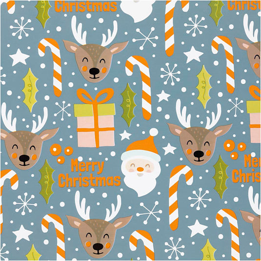 Inpakpapier, kerstman, kerstcadeau, lolly, rendier, b: 50 cm, 80 gr, grijs, 100 m 1 rol