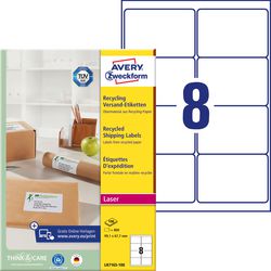 Gerecycleerde etiketten voor laserprinters quickpeel lr7165-100 99,1x67,7mm