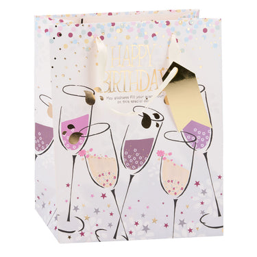 Edco verjaardag cadeautas - ca. 32x26x12 cm - cadeautas happy birthday - geschenk tas verjaardag met handvatten - cadeauverpakking voor verjaardag cadeaus - assorti design - 1 willekeurige tas