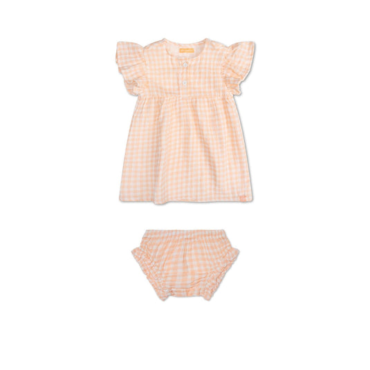 Sunset grid | oranje wit meisjes set strand - muslin