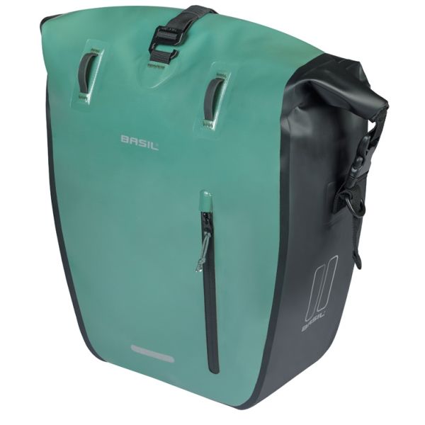 Load image into Gallery viewer, Basil enkele fietstas rivo l tarppaulin mik 25-31l 14 x 28 x 43 cm - groen zwart
