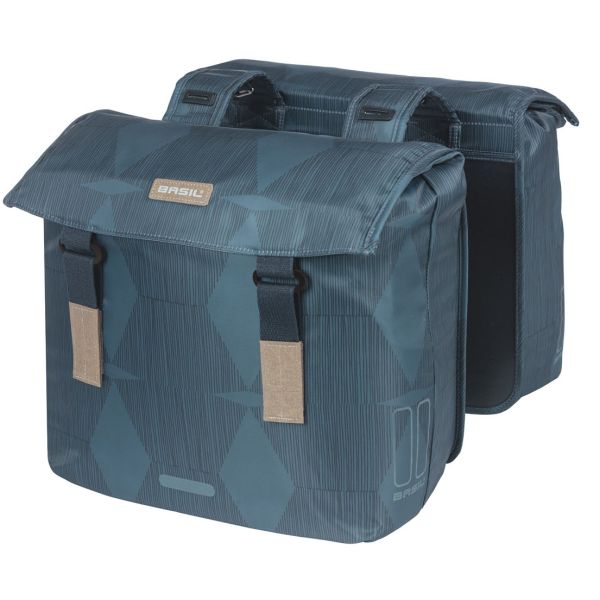 Load image into Gallery viewer, Basil Elegance dubbele fietstas, blauw, gerecycled PET, gevoerd, waterkerende sluiting, Universal Bridge, 40-49L
