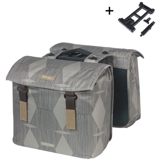 Basil dubbele fietstas elegance mik 40 - 49 liter - chateau taupe