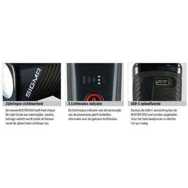 Sigma koplamp Buster 800 LED schroefhouder -Li-ion accu USB