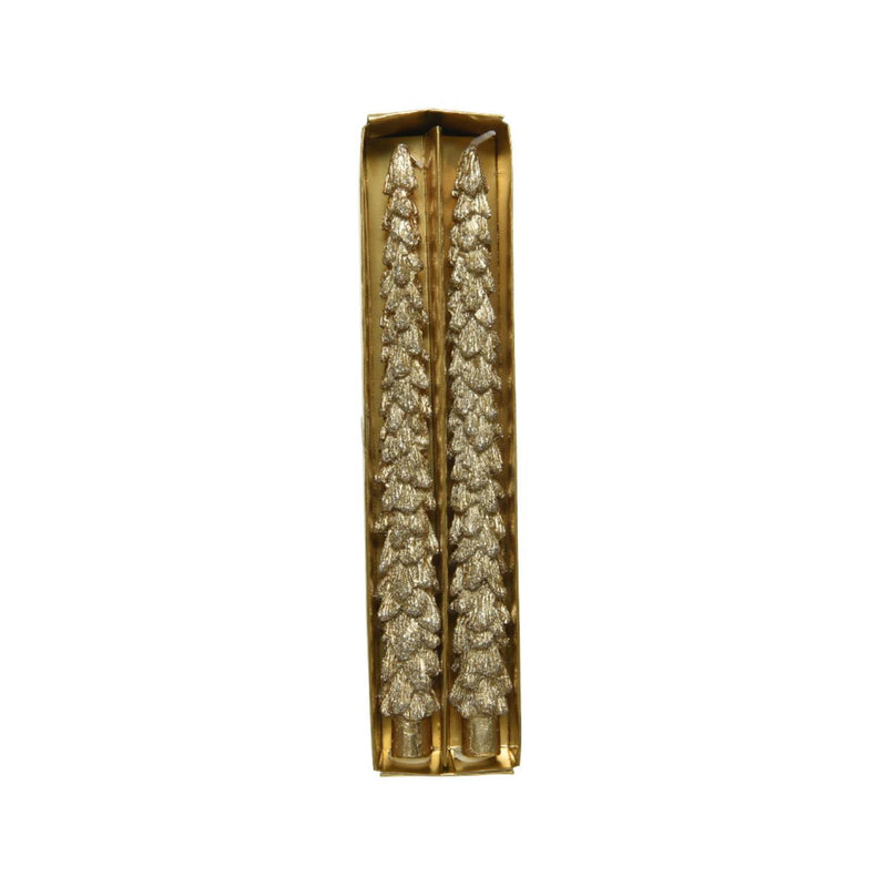 Afbeelding laden in galerijviewer, Decoris dinerkaars kerstboom set van 2 stuks goud ã˜2,1xh25cm
