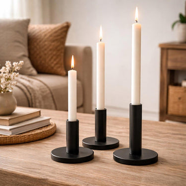 Boltze home kaarsenstandaardset malko 3-delig metaal rond ã˜9xh16cm zwart