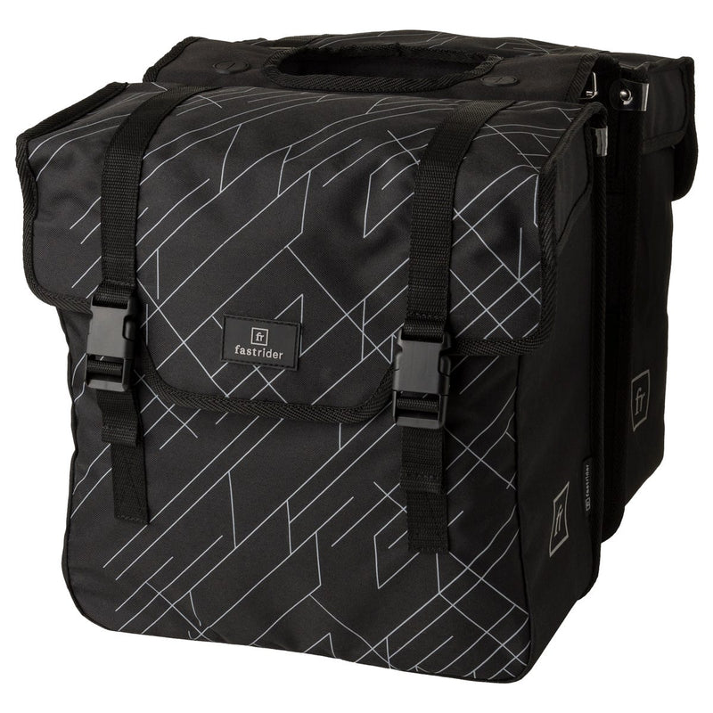 Load image into Gallery viewer, Fastrider dex dubbele fietstas - 36 liter - zwart grijs - gerecyceld en waterafstotend polyester
