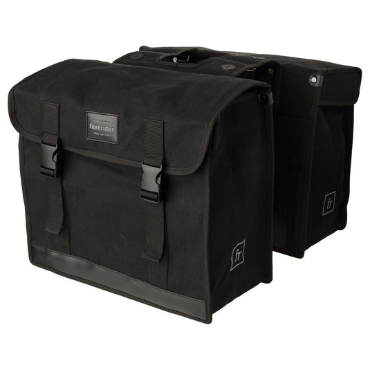 Fastrider canvas hybride 36 dubbele fietstas zwart 47l - afgeschuind - waterafstotend canvas - reflecterend - geschikt voor e-bike