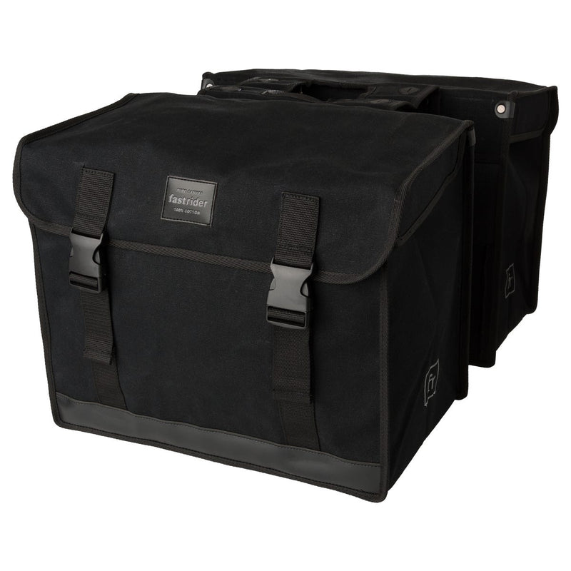 Load image into Gallery viewer, Fastrider canvas hybride 37 dubbele fietstas zwart 65l - afgeschuind - waterafstotend canvas - reflecterend - geschikt voor e-bike
