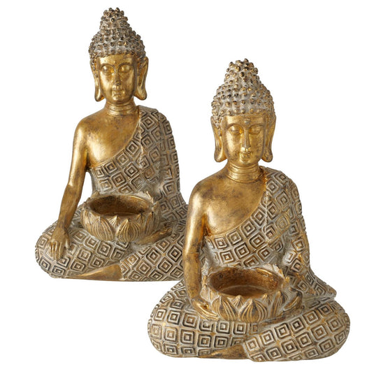 Boltze home theelichthouder buddha 14x10xh21cm goud