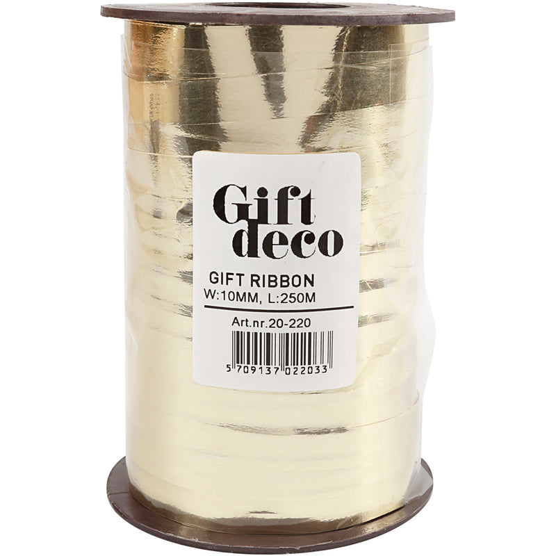 Load image into Gallery viewer, Creativ company http: www.cchobby.nl cadeaulint-b-10-mm-glossy-goud-metallic-250-m-1-rol
