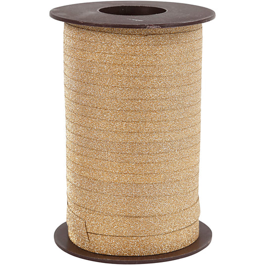 Cadeaulint, b: 10 mm, glitter, goud, 100 m 1 rol