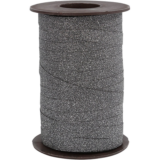 Cadeaulint, b: 10 mm, glitter, zwart, 100 m 1 rol