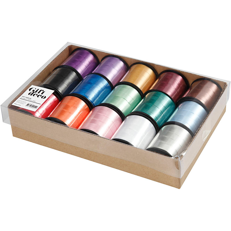 Load image into Gallery viewer, Https: www.cchobby.nl cadeaulint-b-10-mm-glossy-diverse-kleuren-15x50-m-1-doos
