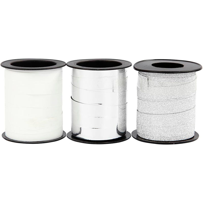 Afbeelding laden in galerijviewer, Https: www.cchobby.nl cadeaulint-b-10-mm-zilver-glitter-zilver-wit-3x15-m-1-doos
