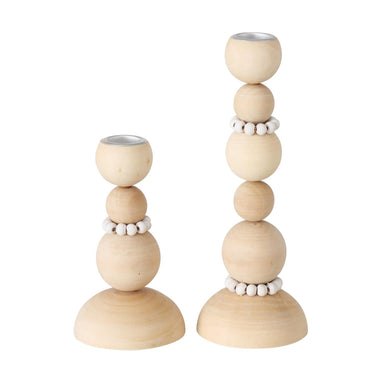 Boltze home kandelaarset beads 2-delig 8x14 8x20cm hout
