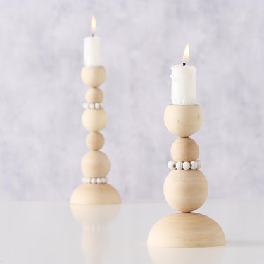 Boltze home kandelaarset beads 2-delig 8x14 8x20cm hout