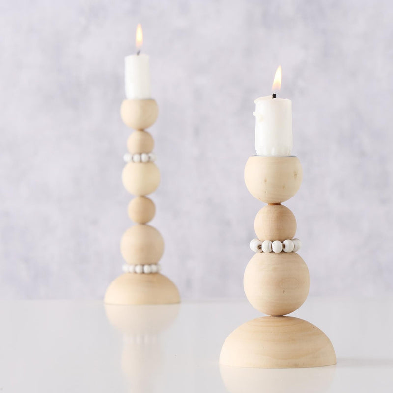 Load image into Gallery viewer, Boltze home kandelaarset beads 2-delig 8x14 8x20cm hout
