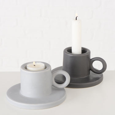 Boltze home kandelaar bryona blakertje h7cm van steen wit grijs voor waxine of dinerkaars