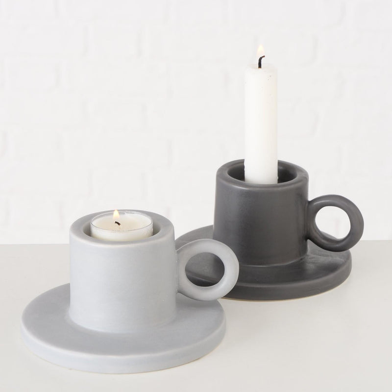 Load image into Gallery viewer, Boltze home kandelaar bryona blakertje h7cm van steen wit grijs voor waxine of dinerkaars
