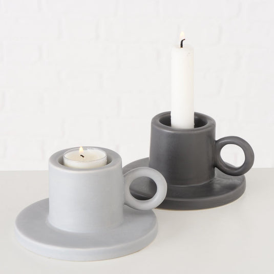 Boltze home kandelaar bryona blakertje h7cm van steen wit grijs voor waxine of dinerkaars