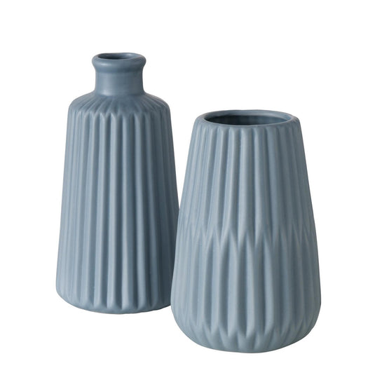 Boltze home vaas ribbel porselein h18cm lichtblauw