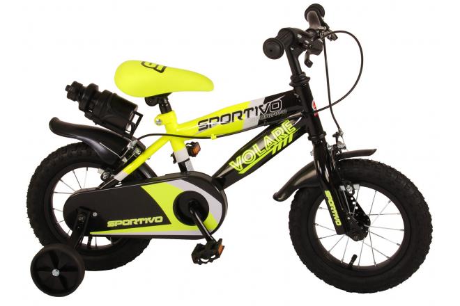 Volare Sportivo Kinderfiets - Jongens - 12 inch - Neon Geel Zwart - Twee Handremmen - 95% afgemonteerd