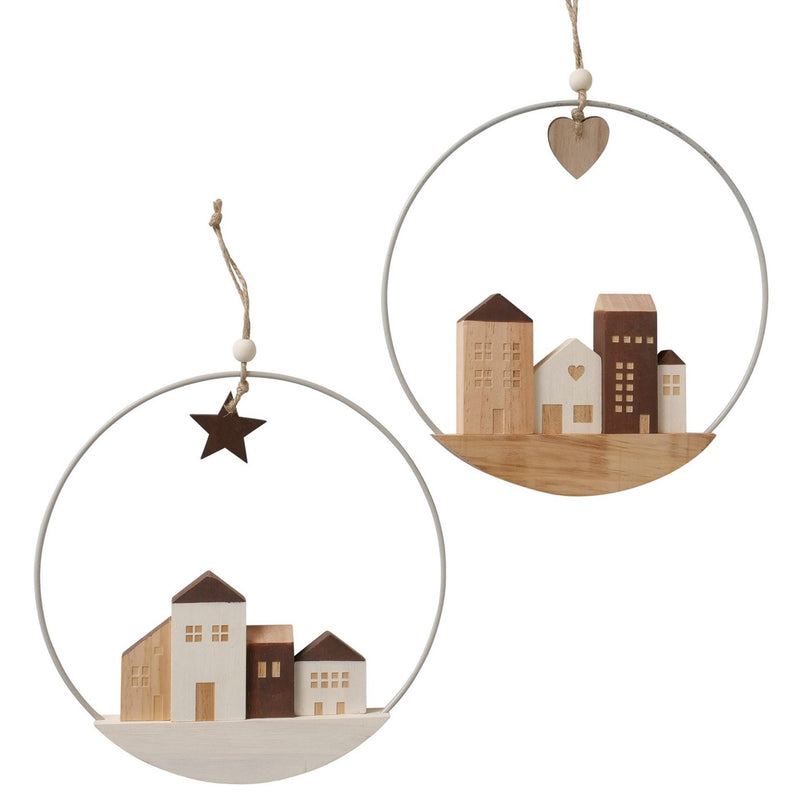 Load image into Gallery viewer, Boltze home decoratieve hanger met huisjes dia 25cm
