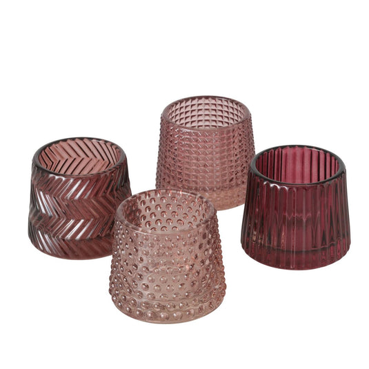 Boltze home theelichthouder glas sabena roze h7cm b8cm lichtroze donker roze verkrijgbaar in verschillende dessins