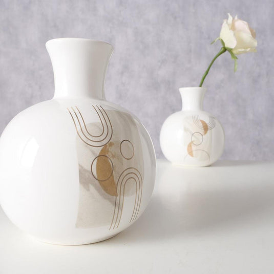 Boltze home vaas aardewerk h17cm wit met print