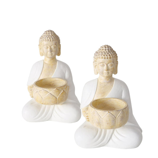 Boltze home theelichthouder boeddha h15cm 2 assorti