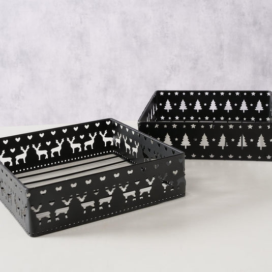 Boltze home servethouder zwart metaal met kerstdecor