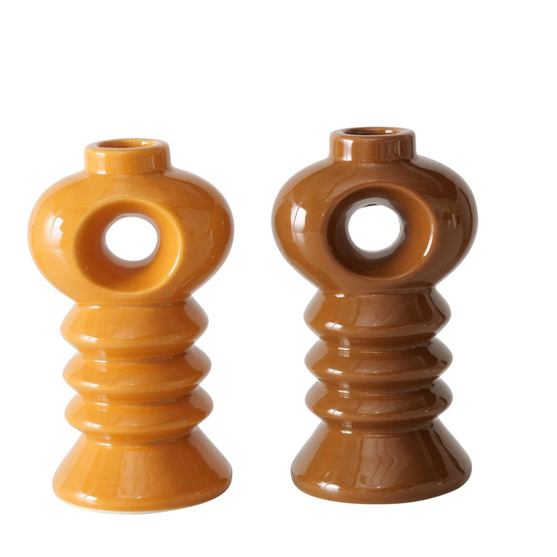 Load image into Gallery viewer, Boltze home kandelaar aardewerk h14cm oranje bruin
