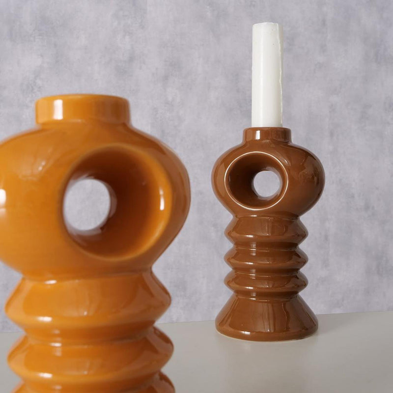 Load image into Gallery viewer, Boltze home kandelaar aardewerk h14cm oranje bruin
