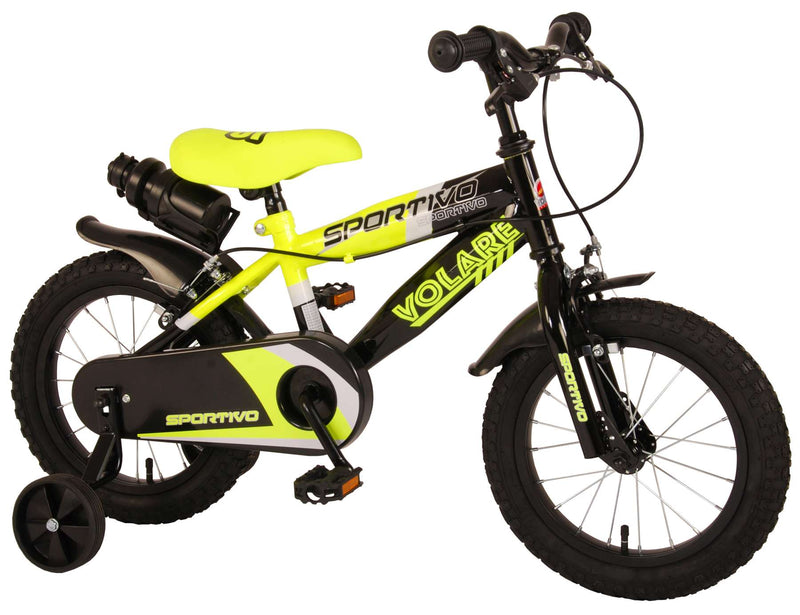 Load image into Gallery viewer, Volare Sportivo Kinderfiets Jongens 14 inch Neon Geel Zwart Twee Handremmen 95% afgemonteerd
