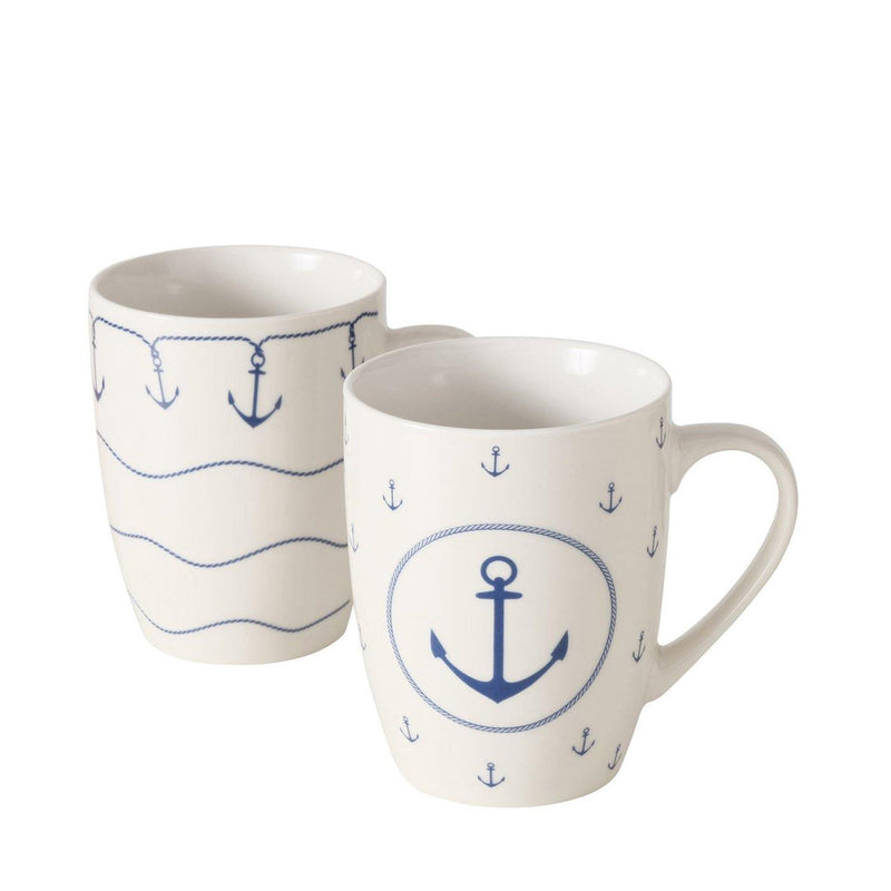 Load image into Gallery viewer, Boltze home mok 'bã¼sum' 350 ml wit met blauw anker motief dia.8,5x10,5cm porselein 2 assorti
