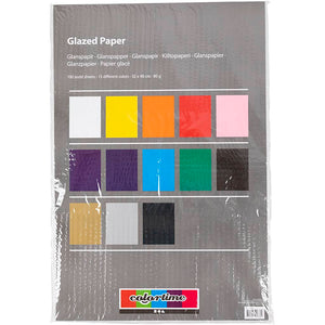 Creotime glanspapier - assortiment, vel 32x48 cm, 100 assorti vel