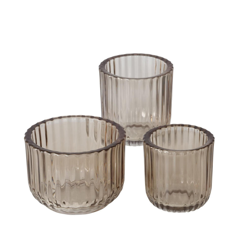 Load image into Gallery viewer, Boltze home theelichthouder glas beige 3 dlg.
